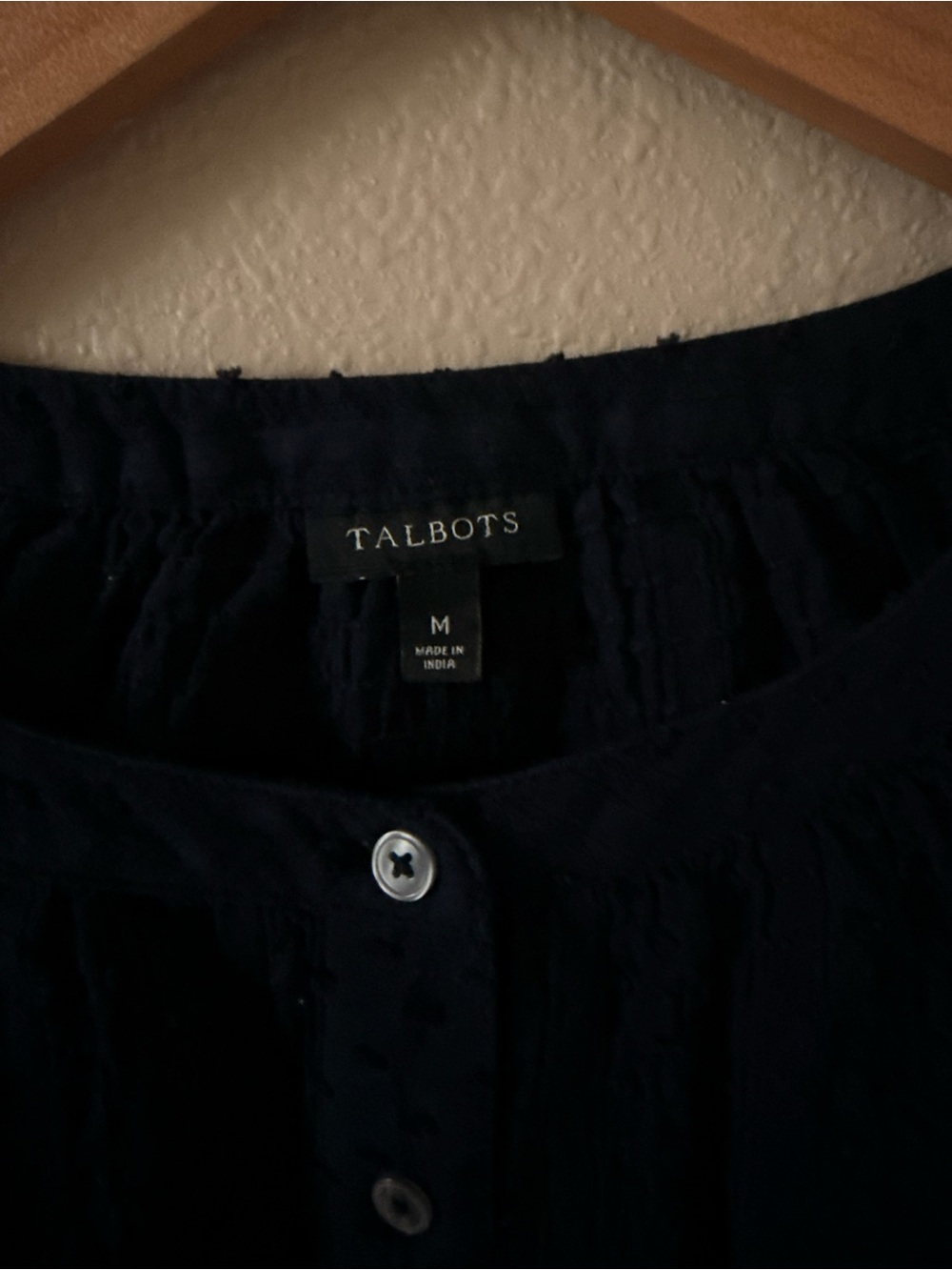 Talbots Navy Button-Front Textured Top - Picture 4 of 7